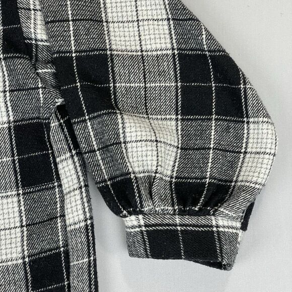 Thick Flannel Button Up High Low Women's M/L Black White Plaid Cozy Lagenlook - Picture 13 of 16